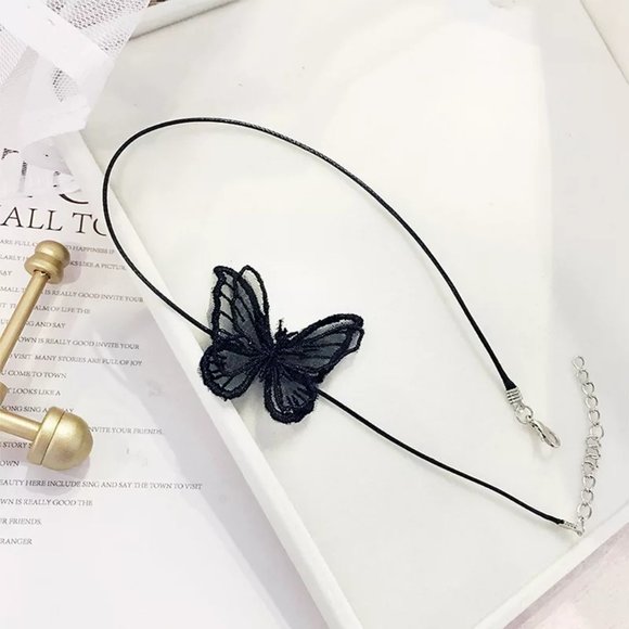 Black or White Butterfly Choker Necklace - Picture 12 of 14